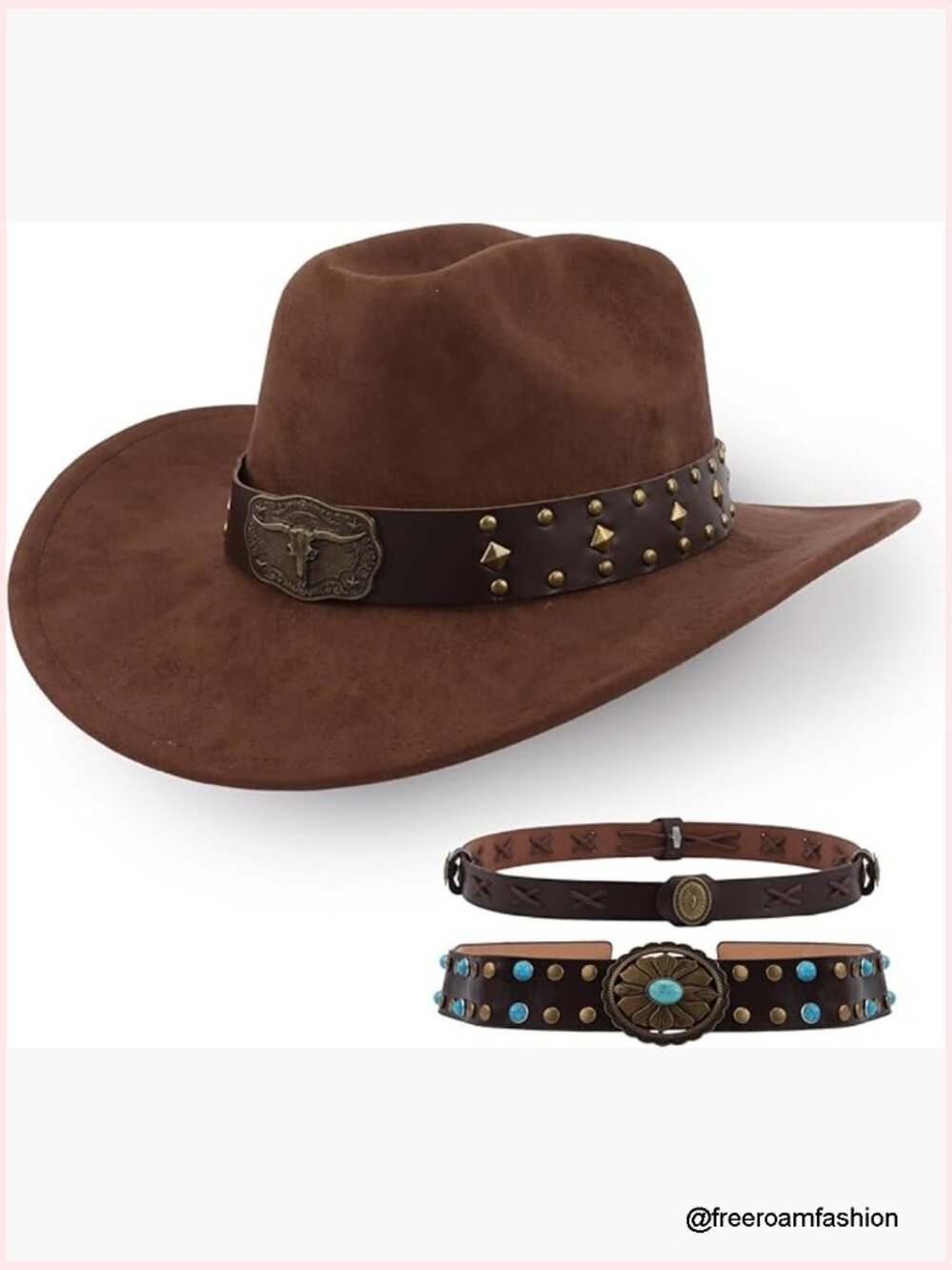 Cowboy Hat with Shapeable Brim, Unisex, 3 Decorative Buckles